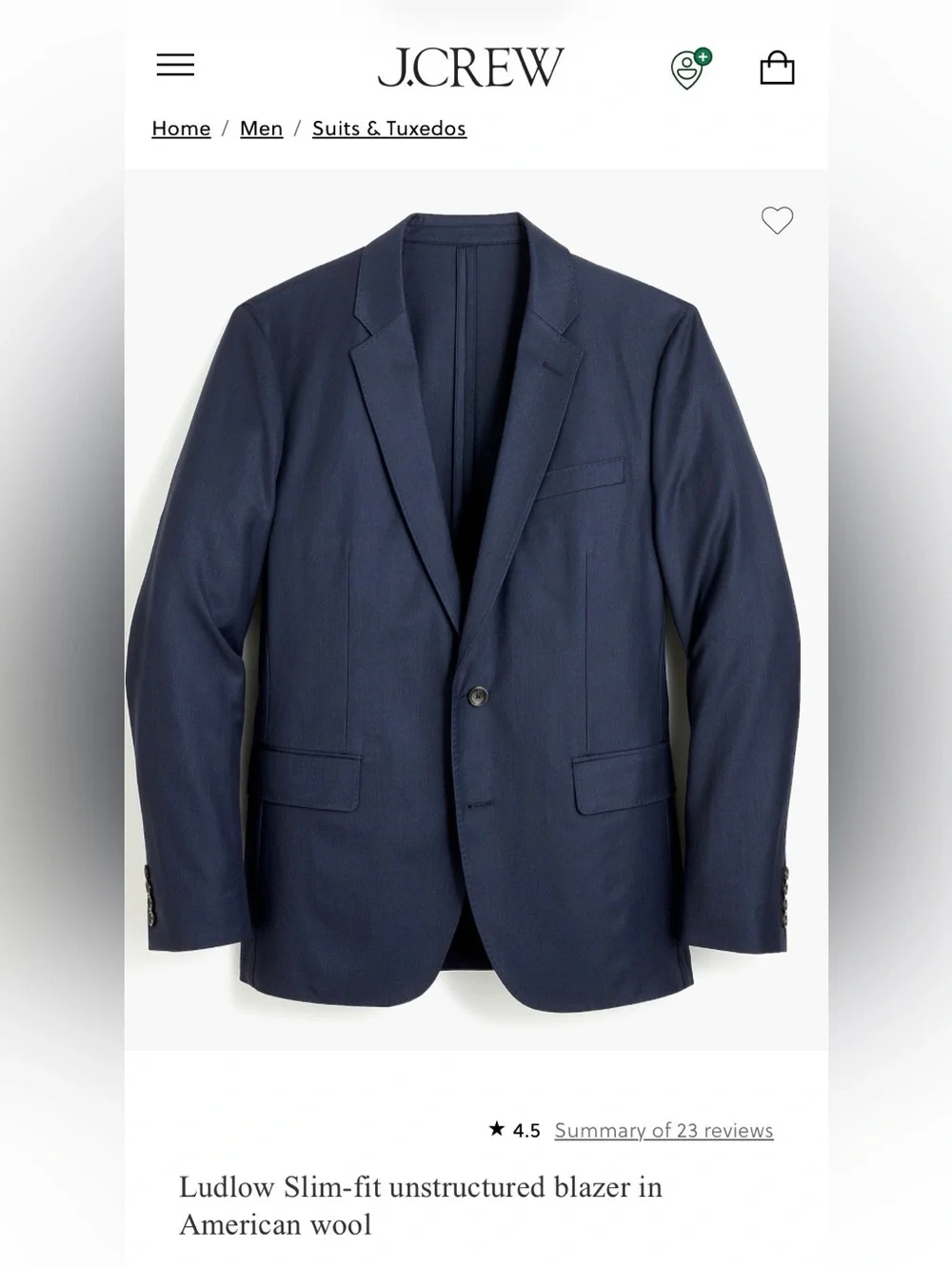 J. Crew Ludlow Slim-fit unstructured blazer in American wool